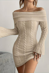 Trendy Casual Versatile Solid Off Shoulder Knit Sweater Dress