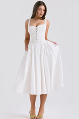 White Lace Spaghetti Strap Midi Dress