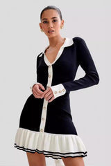 Bow Tie Ruffled Knit Pearl Midi Dress