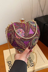 Sac de soirée vintage à paillettes, sac bandoulière chic pour les fêtes.