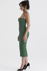 Robe midi à fines bretelles en dentelle