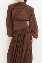 Chiffon Puff Sleeve Ruched Midi Dress