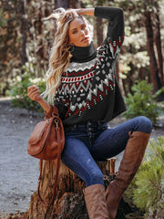 Vintage Striped Color Block Turtleneck Sweater