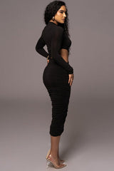 Long Sleeve Cutout Ruched Midi Dress