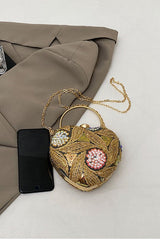 Sac de soirée vintage à paillettes, sac bandoulière chic pour les fêtes.