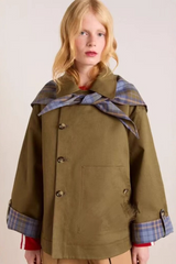 Vêtements d'extérieur de Noël Mori Girl à carreaux color block et coupe ample asymétrique