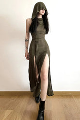 Robe midi à capuche ajourée