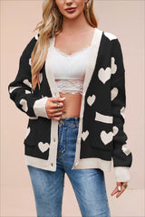 Heart Pocket V Neck Christmas Cardigan