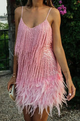 Robe courte à franges et pompons