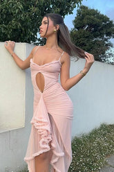 Robe midi moulante en maille rose