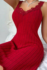 Elegant Lace Cami Waist-Cinched Slim Sweater Dress