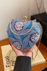 Sac de soirée vintage à paillettes, sac bandoulière chic pour les fêtes.