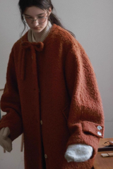 Bow Tie Waist Loose Slim Wool Blend Christmas Outerwear