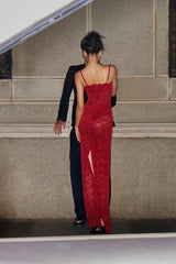 Sleeveless Lace Split Bodycon Midi Dress