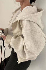 Sweat à capuche court zippé doublé en polaire