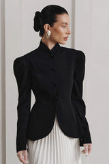 Black Puff Sleeve Blazer Coat