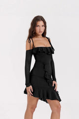 Ruffled One-Shoulder Bodycon Midi Dress