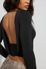 Solid Color Fitted Open Back Sexy Long Sleeve Tee