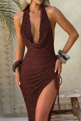 Robe mini froncée dos nu