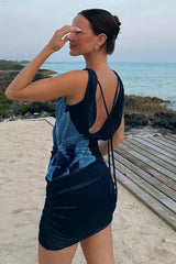 Robe mini imprimée à col noué