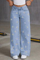 Floral Embroidered Denim Jeans