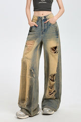 High Waist Distressed Wide Jeans