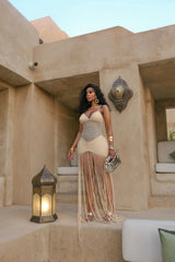 Robe midi portefeuille en maille ajourée