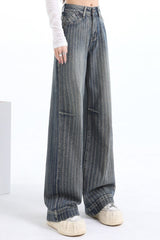 Jacquard Stripe Wide Leg Jeans