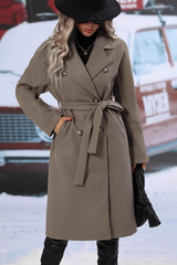 Manteau d'extérieur chic et classique en laine à double boutonnage et ceinture, idéal pour Noël