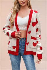 Heart Pocket V Neck Christmas Cardigan