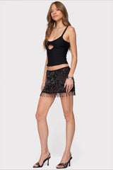 Jupe de Noël moulante mini à sequins brodés