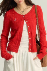 Gilet de Noël court en maille torsadée bordeaux