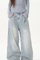 Washed Distressed Wide Leg Jeans