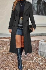 Veste d'extérieur chic de Noël en laine mélangée à revers croisés.