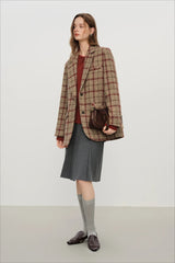 Blazer court à carreaux rétro, vêtement d'extérieur de Noël