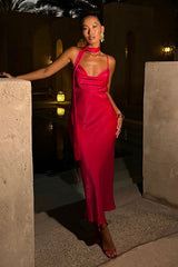 Robe longue sexy à bretelles spaghetti froncées avec ruban en satin