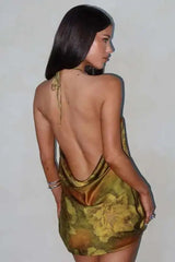 Robe mini imprimée dos nu