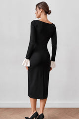 U-Neck Lace Panel Midi Dress