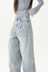 Washed Distressed Wide Leg Jeans
