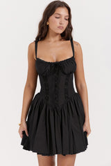 Lace Panel Spaghetti Strap Waist-cinched Sexy Mini Dress