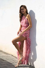 Robe midi à volants imprimée à fleurs