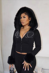 Sweat à capuche zippé avec lettres strass