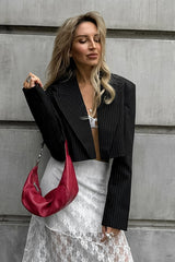 Short Black Striped Blazer Coat