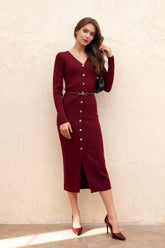 Robe pull moulante élégante à col V et taille cintrée