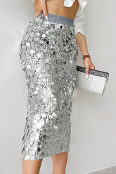 Jupe de Noël midi à sequins unis taille haute