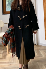 Petit manteau d'extérieur de Noël en laine épaisse rouge à boutons en corne