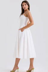 White Lace Spaghetti Strap Midi Dress