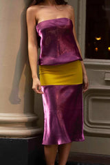 Strapless Contrast Satin Midi Dress