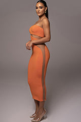 Strapless Cutout Bodycon Midi Dress