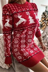 Robe mini moulante sexy à blocs de couleurs et à motifs de rennes en maille